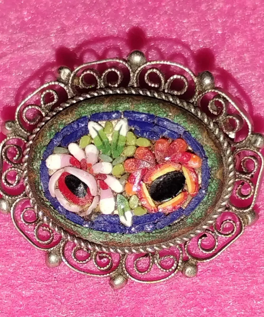 Vintage 1940s–1950s Italian Micro Mosaic Floral Brooch – 1